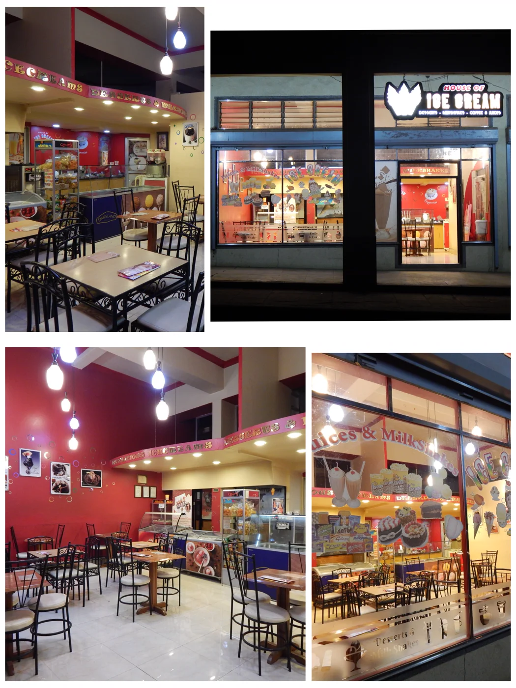 A collage of the red parlour interior and illuminated House of Ice Cream shopfront in 2023.
